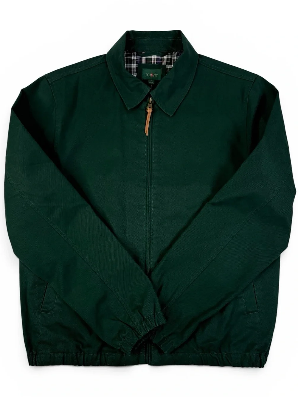 J.Crew NWT Forest Green Harrington Jacket Medium Plaid Lined Cotton Zip